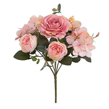 Imagem de Simulação de flores de peônia artificiais, buquês de casamento de rosa, flores falsas, flores de seda, buquê amarrado à mão, decorações de mesa de casamento rosa para recepção flores artificiais (cor
