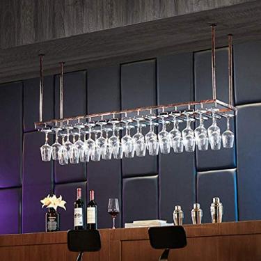 Imagem de Prateleiras de vinho de teto industriais de 2 camadas com suporte para copos, barra de teto de metal, altura ajustável para cozinha/bar/restaurante