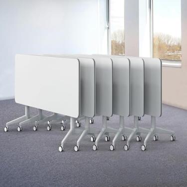 Imagem de ZDJZMGZ Mesa de conferência dobrável, 2 mesas grandes de sala de conferência para 10 pessoas, mesas de treinamento modernas com rodas silenciosas, para sala de reuniões de escritório (branco, 6)