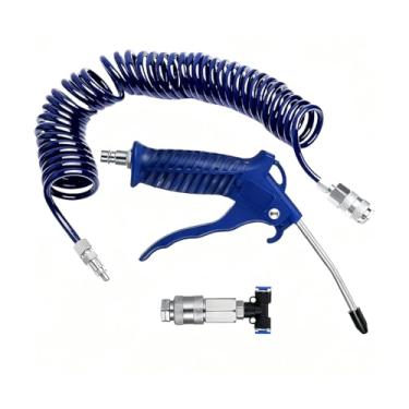 Imagem de FALVFUN Kit de pistola de sopro de ar para carro com mangueira, conjunto de sopro de assento de ar de recuo de veículo pesado de 5 metros com 2 pontas de bocal, acessórios de limpeza de pistola de