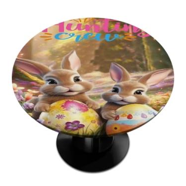 Imagem de hongjinglin Toalha de mesa redonda com borda elástica de Páscoa, toalha de mesa redonda limpável para ambientes internos e externos, pátio, jantar, cozinha, festival, decoração para mesas de 114 a 127