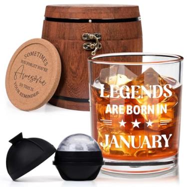 Imagem de Futtumy Legends Are Born In January, copo de uísque de 290 ml com barril de madeira, presentes de aniversário para homens, presentes de aniversário masculino de janeiro, 40º 50º 60º aniversário