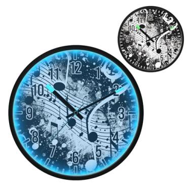 Imagem de Blueangle Relógio de parede LED que brilha no escuro e ativado por voz, silencioso, design de nota musical preto de 30,5 cm, operado por bateria para decoração de quarto e sala de estar (235)