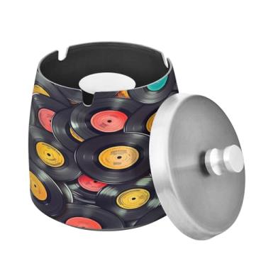 Imagem de Blueangle Cinzeiro de discos de vinil com tampa para cigarros, à prova de vento/chuva, aço inoxidável, sem fumaça, inodoro, cinzeiro para uso interno ou externo (415)