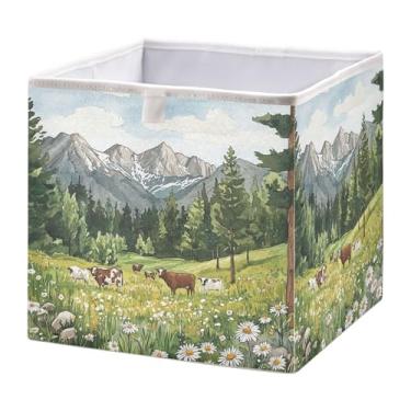 Imagem de SEHANY Cesto de armazenamento dobrável Mountains Lanscape, organizador de tecido grande, dobrável, para roupas, brinquedos, livros, armário, berçário, 38 x 27 x 17 cm