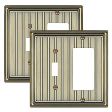 Imagem de Placa de parede de metal para tomadas elétricas, placas decorativas de latão antigo, capa de interruptor de luz, placas de parede de 2 gangs (tobo/decorador, pacote com 2)