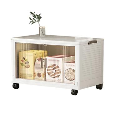 Imagem de SPXMQSS Caixa de armazenamento com tampa grande caixa de plástico empilhável com tampa, caixa de armazenamento transparente grande abertura frontal caixa de plástico dobrável, para cozinha, sala de