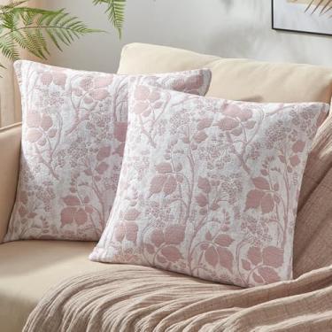 Imagem de Bailix Capas de almofada floral jacquard 50 x 50 - Conjunto de 2 capas decorativas para sofá, sala de estar, quarto (vermelho)