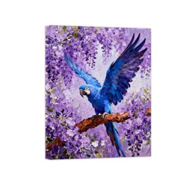 Imagem de Animais Pintura Arte Parede - Pássaro de flores roxas - Impressões em tela - Moderno Colorida Pôster para decoração sala de estar 30x40cm Tela Embrulhada