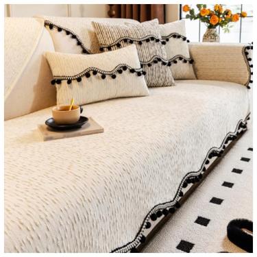 Imagem de SPXMQSS Capa de sofá antiderrapante, capa de sofá de chenille macia de 1/2/3/4 lugares, capa de sofá universal em forma de L lavável protetor de móveis A 110 x 180 cm