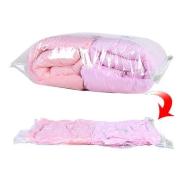 Imagem de Saco a Vácuo para Viagem e Organização de Roupas, 80x130 cm, Transparente, PVC, Retangular, Kit com 2 Unidades