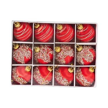 Imagem de KiBcsLic 12 enfeites de Natal em formato de bolas, pingentes charmosos para pendurar na árvore de Natal, bolas decorativas para jardim, interior, shopping e, Vermelho