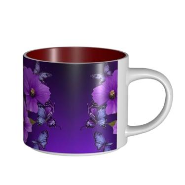 Imagem de ZERAOKE Borboletas de flores - Caneca grande de cerâmica impressa para café, capacidade grande para escritório e casa, pode ser lavada na lava-louças, design com alça em C.