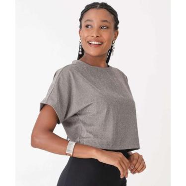 Imagem de Blusa Cropped Feminina Brilho Lurex Marisa-61062, Prateado, GG