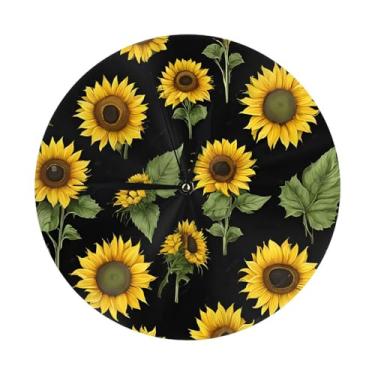 Imagem de ZERAOKE Girassol - Relógio de parede redondo moderno - silencioso sem tique-taque operado por bateria, decoração de mesa ou parede para sala de estar, quarto, escritório.