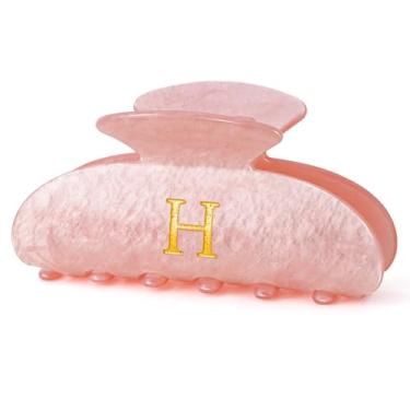 Imagem de Fycert Grampos de cabelo fofos personalizados com inicial garra para menina, namorada, esposa, professora, mãe, presente de aniversário de 16 anos, 17 e 18 anos - rosa, H