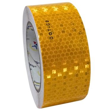 Imagem de Fita reflexiva DOT-C2, Amarelo/Laranja Aviso de Segurança Precaução Conspiciuity Fita para Ônibus Escolar Trailer Barco Semi-Motocicleta e Capacete Impermeável (2 polegadas x 50 FT)