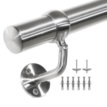 Imagem de Kit de corrimão de escada de 3 m, sistema de trilhos de montagem na parede de aço inoxidável 304, trilho de mão seguro de tubo de 2,5 cm para escadas, decoração interna de casa, ao ar livre, estilo