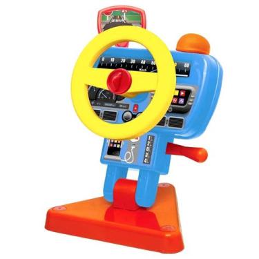 Imagem de Brinquedo Infantil Volante com buzina Retrovisor Bebês Elka, Azul, Ama