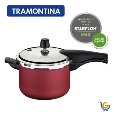 Imagem de Panela de Pressão Antiaderente 4,5L 20cm Vermelha Tramontina, 4,5L, Ve