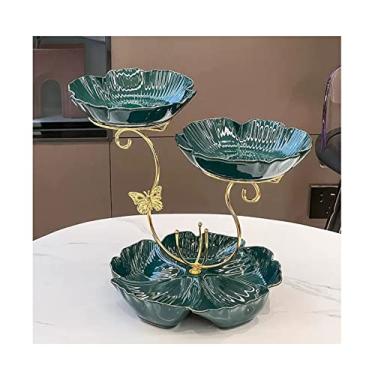 Imagem de Fruteira Prato de frutas 4 camadas de cerâmica redonda fruteira casa sala de estar mesa de jantar decoração prato de frutas tigela de doces moldura de metal prato de frutas (tamanho: B) (uma cor A)