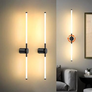 Imagem de Conjunto de 2 Luminárias de Parede LED de 10W com Rotação de 360° para Ambientes Internos, Luz Branca Quente 3000K, Iluminação 360°, Luminária de Leitura com Duas Chamas, Arandela Preta para