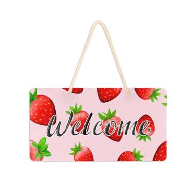 Imagem de Burbuja Placa de boas-vindas de morangos para porta da frente, placa de boas-vindas de PVC para decoração de férias de casa de fazenda, 15 x 28 cm
