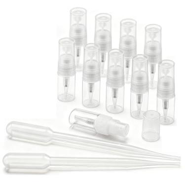 Imagem de Pacote com 10 mini frascos de spray - 2 ml de vidro transparente vazio recarregável mini spritzer para viagens - Frasco atomizador de névoa fina - Frasco de amostra vazio de perfume para óleos