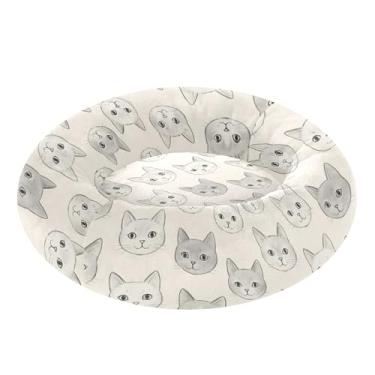 Imagem de SEHANY Cama de cachorro com estampa de gatos fofos, removível e lavável, pequena, redonda para gatos, cama fofa super macia para animais de estimação com fundo antiderrapante para cães pequenos e