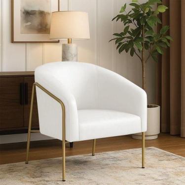 Imagem de Poltrona Sala Industrial Alta Dourado Stella Sintético Pu Branco D03 -