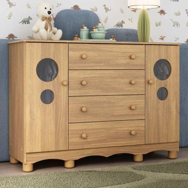 Imagem de Cômoda Infantil 125cm 2 Portas com Vidro e 4 Gavetas Suspiro Multimóveis MP4460
