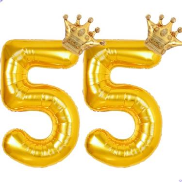 Imagem de 55 balões com números dourados de 101,6 cm para decorações de aniversário de 55 anos para homens e mulheres, balões gigantes jumbo de 55 anos Mylar