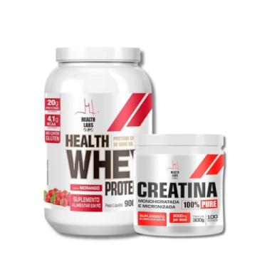 Imagem de Kit Whey Protein 900g Morango + Creatina Monohidratada 300g Health Labs