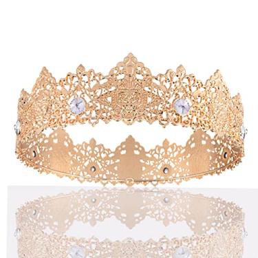 Imagem de winvin King Men Tiara Crown Imperial Medieval Headband Costumes Crown For Birthday Party Prom Halloween Hair Accessories (Golden With White Stone 1)