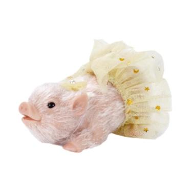 Imagem de Esquirla Porquinho de silicone recém-nascido, brinquedo de porquinho reborn engraçado, mini animal de silicone para crianças, meninos e meninas, ideal para, com Vestido Amarelo