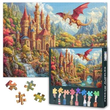 Imagem de 1000 Piece Puzzle for Adults Castle Flying Dragon Jigsaw Puzzles Fantasy Creature Puzzle Home Wall Decoration Challenging & Vivid Detail Ideal for Puzzles Enthusiasts Finished Size: 70x50cm