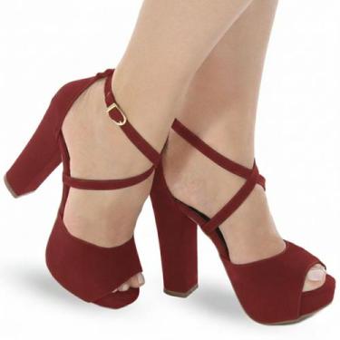 Imagem de Sandália Feminina Meia Pata Salto Grosso Tiras P11 - Modarpe, Marsala,