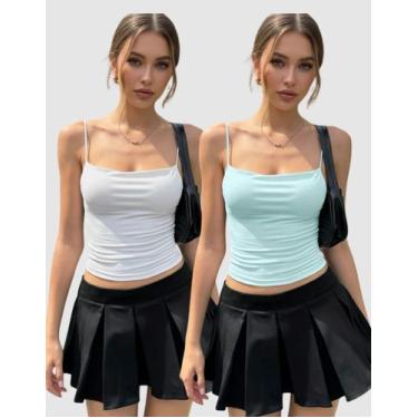 Imagem de Kit 2 Cropped Feminino Decote Reto Alça Fina Elegante Regata Blusinha 