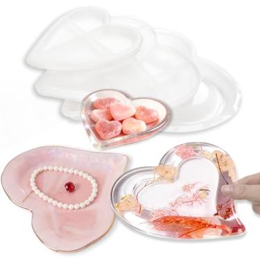 Imagem de Acxydm 3 moldes de resina para bandeja de coração de 15 cm, 14 cm e 10 cm, moldes de silicone de coração para concreto de resina, molde de amor dos namorados para epóxi, bandeja de amor, suporte de