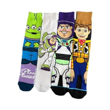 Imagem de 1/4 pares de meias de cano alto da moda de desenho animado unissex - D