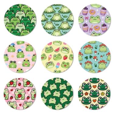 Imagem de ANATTASOUL Conjunto de 9 porta-copos de madeira coloridos com estampa de sapo fofo presente de inauguração de casa redonda para casa nova, proteção de mesa de centro decorativa de 9,9 cm para