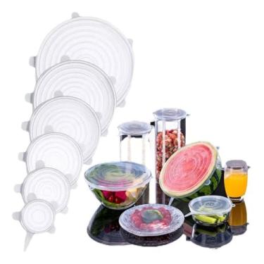 Imagem de Tampas de Silicone Reutilizáveis, Kit com 6 Tamanhos, Elásticas, Livres de BPA, para Panelas, Potes e Frutas