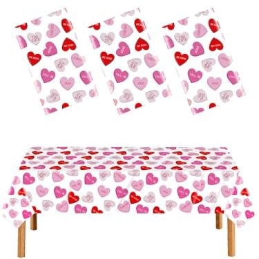 Imagem de FUULOXE Toalha de mesa retangular descartável para dia dos namorados, 3 peças, capa de mesa de plástico vermelha para decoração de mesa de jantar e festa dos namorados