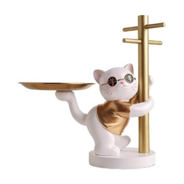 Imagem de Generic Bandeja porta-chaves em formato de gato da sorte para mesa de entrada, porta-joias e organizador para pulseiras, Ouro