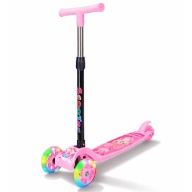 Imagem de Patinete Infantil 3 Rodas Com Luzes LED Dobrável Altura Regulável (Rosa)