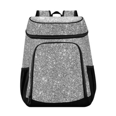 Imagem de Mochila de almoço cinza brilhante brilhante, prata, 36 latas, leve, para praia, lancheira