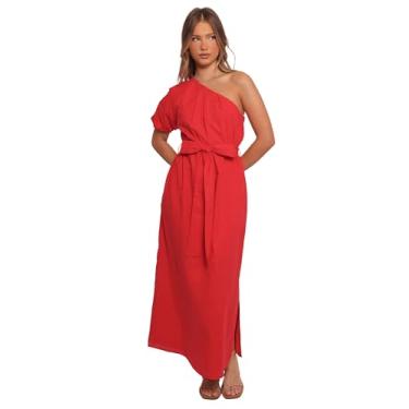 Imagem de Petal & Pup Vestido midi feminino Roma de um ombro só, vermelho, Vermelho, GG