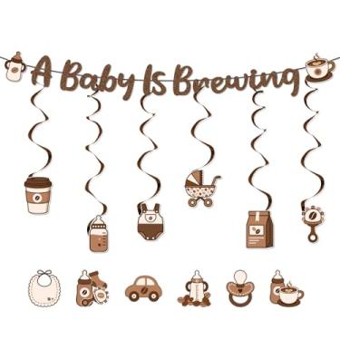 Imagem de Conjunto de Banner Um Bebé Está a Caminho, Decorações para Festa com Tema Café com Espirais Penduradas e Autocolantes para Decoração Chá de Bebé