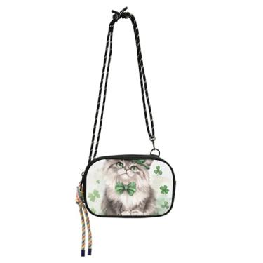 Imagem de TSENQUE Bolsa feminina pequena tiracolo St Patrick Cat linda bolsa para celular com alça pochete sobre as bolsas de ombro