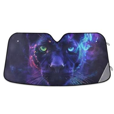 Imagem de Toldo de sol roxo personalizado Cool Panther para para-brisa de carro dobrável universal caminhão persianas de carro para janelas dianteiras automotivas S, 134,6 cm x 59,7 cm